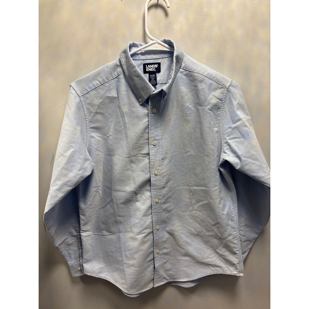 Lands' End Oxford Button Down Shirt Boys 16 Light Blue Excellent Long‎ Sleeve